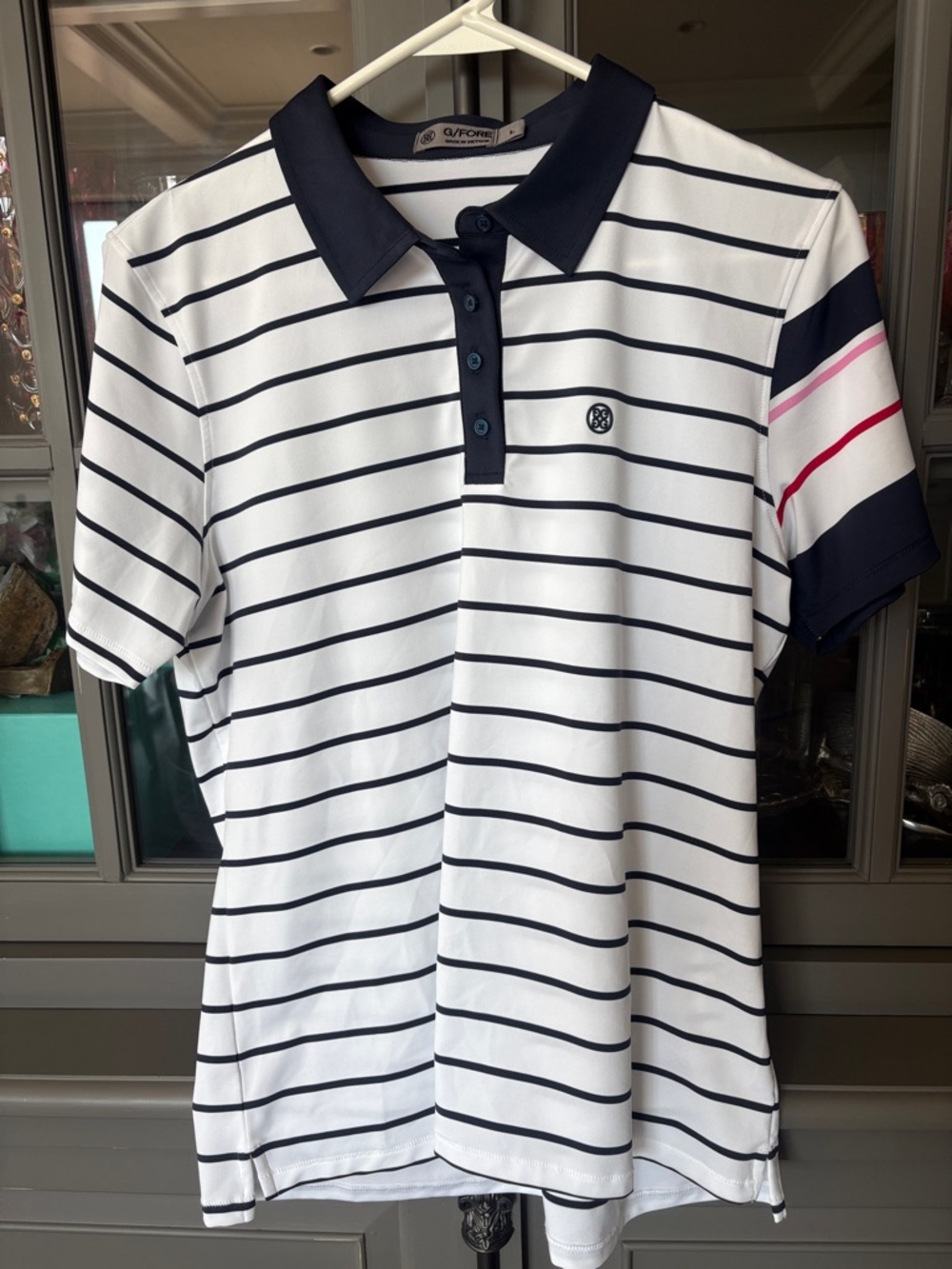 G/Fore Contrast Sleeve Short Sleeve Golf‎ Polo Shirt Blue and White Size Large